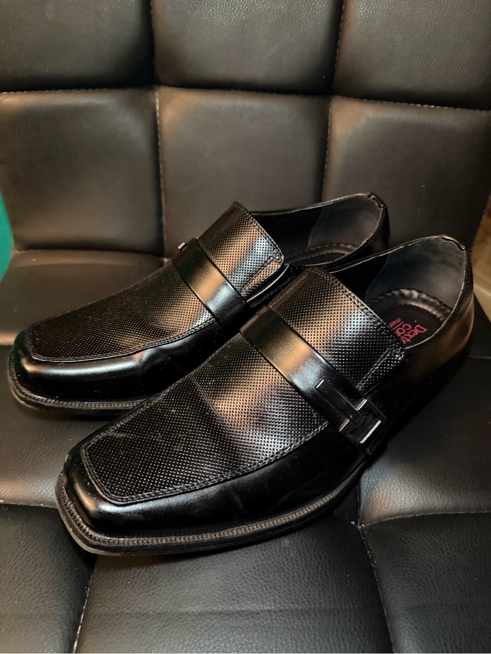 Men's Black Textured Slip-On Loafers with Buckle Accent